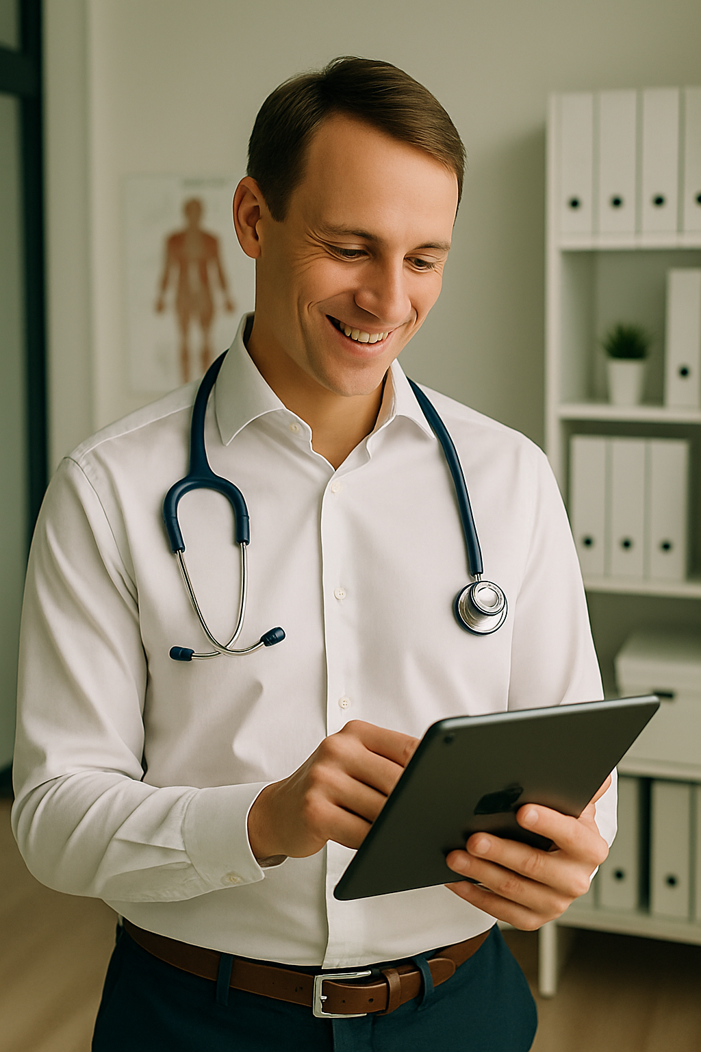 Médico analisando dados em tablet
